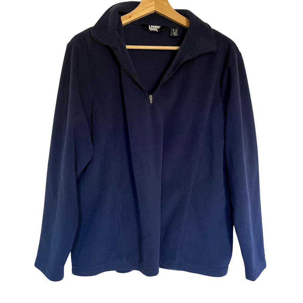 Lands' End blue fleece sweater pullover quarter zip women's size XL comfortable